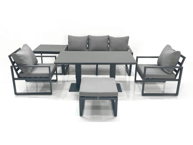 Fimous Outdoor Aluminium Garden Furniture Set with Adjustable Rising Lifting Dining Table 3 Seater Sofa 2 Chair Big Footstool Side Table Dark Grey - image 1
