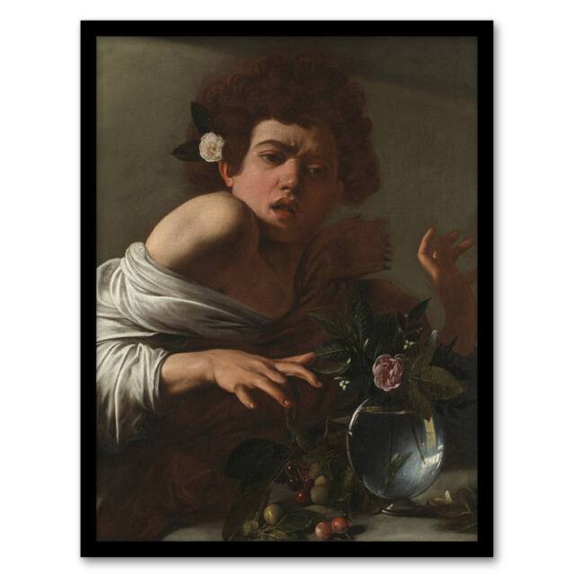 Artery8 Caravaggio Boy Bitten by a Lizard Oil Painting Framed Wall Art Print - Size: A3 - image 1