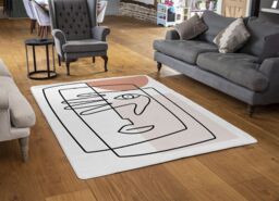 Benjamin Tate Design Line Drawing Of Face & Hand Designer Rug in Natural - Size: Large - thumbnail 2