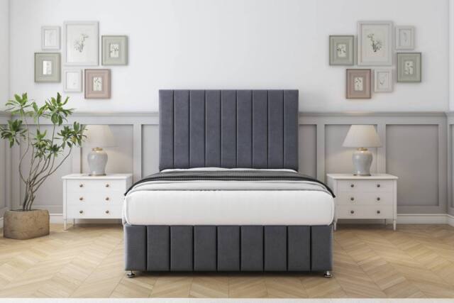 "Comfort Beds Sara Plush Divan Set No Drawers-26"" Headboard-Footboard in Dark Grey - Size: Small Single" - image 1