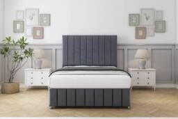 "Comfort Beds Sara Plush Divan Set No Drawers-26"" Headboard-Footboard in Dark Grey - Size: Small Single" - thumbnail 1