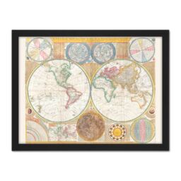 "Artery8 Wall Art Print Dunn Map 1794 World Solar Double Hemisphere Large Framed Wall Décor Art in White - Size: W18"" x H24""" - thumbnail 1