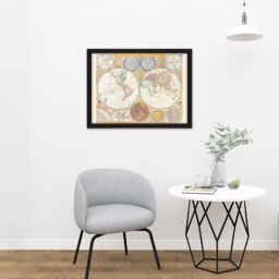 "Artery8 Wall Art Print Dunn Map 1794 World Solar Double Hemisphere Large Framed Wall Décor Art in White - Size: W18"" x H24""" - thumbnail 2