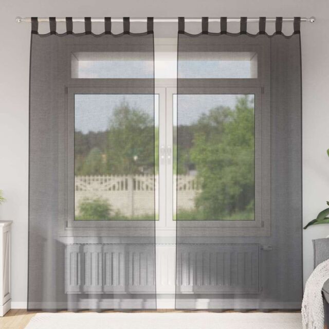 Berkfield Home Voile Curtains with Tab Top 2 pcs Black - image 1