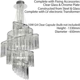Loops Ceiling Chandelier Pendant Light GLASS & CHROME 24x Bulb Feature Lamp Holder in Clear - thumbnail 2