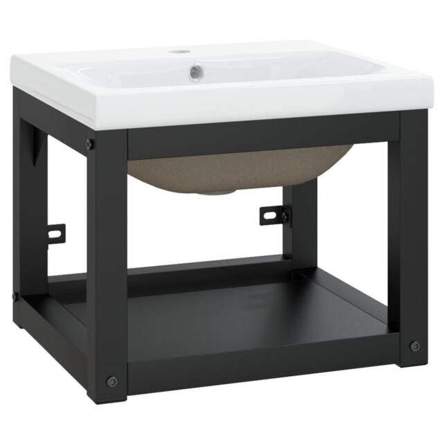 Berkfield Home Bathroom Washbasin Frame with Built-in Basin Black Iron - image 1