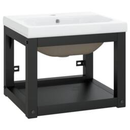 Berkfield Home Bathroom Washbasin Frame with Built-in Basin Black Iron - thumbnail 1