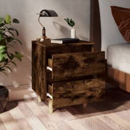 Berkfield Home Bed Cabinets with Solid Wood Legs 2 pcs Smoked Oak 40x35x50 cm in Brown - Size: 40 x 35 x 50 cm - thumbnail 3