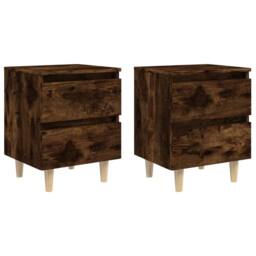 Berkfield Home Bed Cabinets with Solid Wood Legs 2 pcs Smoked Oak 40x35x50 cm in Brown - Size: 40 x 35 x 50 cm - thumbnail 1