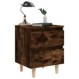 Berkfield Home Bed Cabinets with Solid Wood Legs 2 pcs Smoked Oak 40x35x50 cm in Brown - Size: 40 x 35 x 50 cm - thumbnail 4