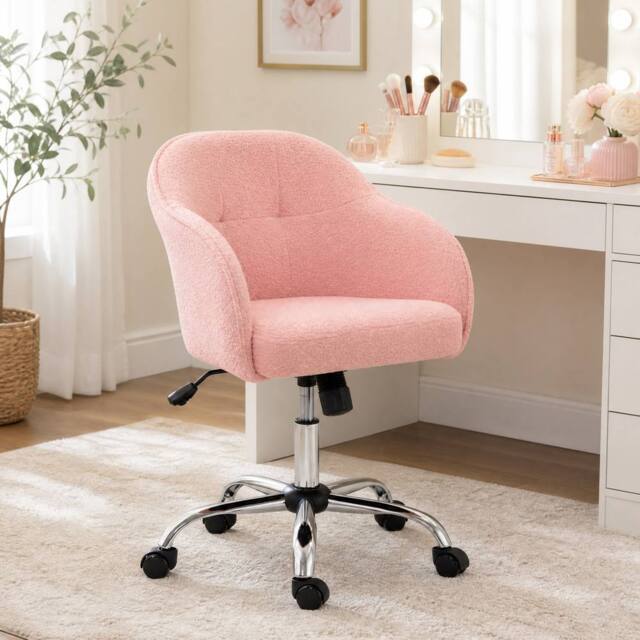 STILVORA Pink Fleece Office Chair with Adjustable Seat Height - image 1
