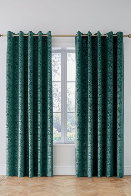 Catherine Lansfield 'Art Deco Pearl' Eyelet Curtains in Teal - Size: 168 cm width x 229 cm drop - image 1