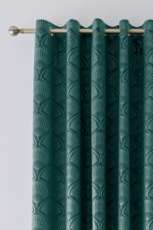 Catherine Lansfield 'Art Deco Pearl' Eyelet Curtains in Teal - Size: 168 cm width x 229 cm drop - thumbnail 2
