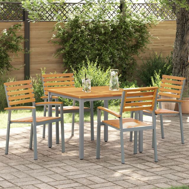 Berkfield Home Garden Chairs 4 pcs Grey Solid Wood Acacia & Steel - image 1