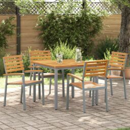 Berkfield Home Garden Chairs 4 pcs Grey Solid Wood Acacia & Steel - thumbnail 1