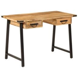 Berkfield Home Desk with Drawers 105x55x70 cm Solid Wood Mango & Iron in Brown - Size: 105 x 55 x 70 cm - thumbnail 1