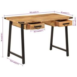 Berkfield Home Desk with Drawers 105x55x70 cm Solid Wood Mango & Iron in Brown - Size: 105 x 55 x 70 cm - thumbnail 9