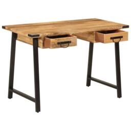 Berkfield Home Desk with Drawers 105x55x70 cm Solid Wood Mango & Iron in Brown - Size: 105 x 55 x 70 cm - thumbnail 2