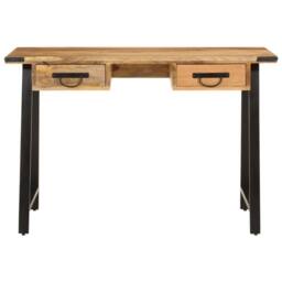 Berkfield Home Desk with Drawers 105x55x70 cm Solid Wood Mango & Iron in Brown - Size: 105 x 55 x 70 cm - thumbnail 3
