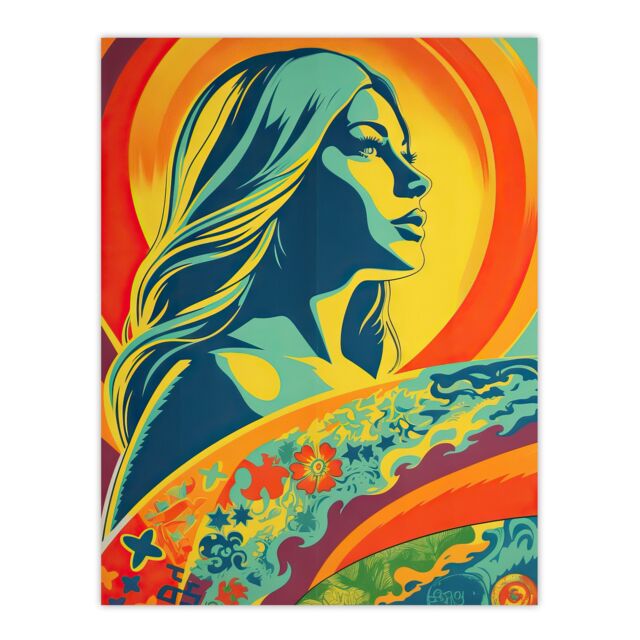 "Artery8 Wall Art Print Surfer Aesthetic Sunset Surfing Floral Surf Board Vibrant Bold Bright Colourful Painting Poster - Size: W24"" x H32""" - image 1