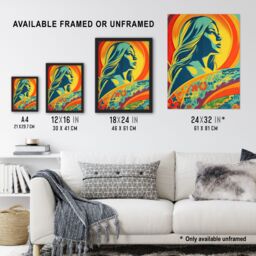 "Artery8 Wall Art Print Surfer Aesthetic Sunset Surfing Floral Surf Board Vibrant Bold Bright Colourful Painting Poster - Size: W24"" x H32""" - thumbnail 3