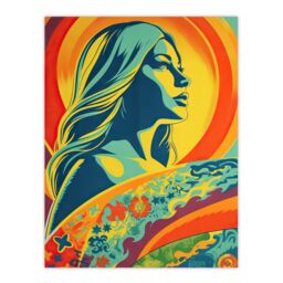 "Artery8 Wall Art Print Surfer Aesthetic Sunset Surfing Floral Surf Board Vibrant Bold Bright Colourful Painting Poster - Size: W24"" x H32""" - thumbnail 1