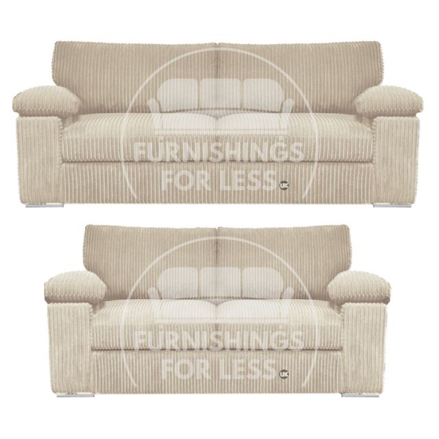 Furnishings For Less UK Delta Fabric Sofa Suite Padded Arms Jumbo Cord 3 & 2 Seater in Cream - image 1