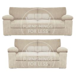 Furnishings For Less UK Delta Fabric Sofa Suite Padded Arms Jumbo Cord 3 & 2 Seater in Cream - thumbnail 1