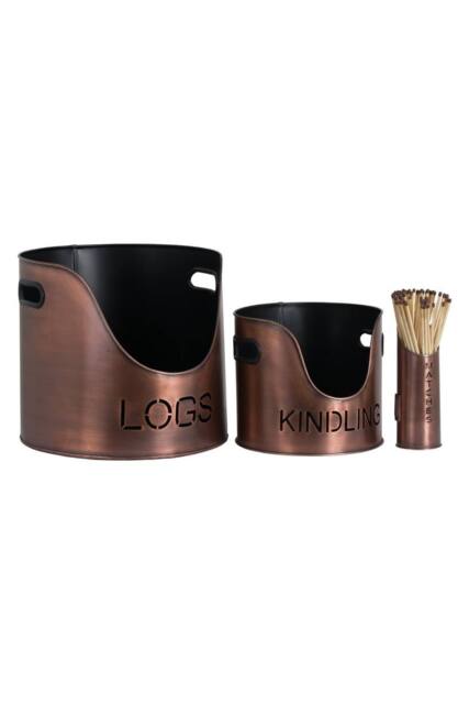 KDMD Copper Finish Log, Kindling & Matchstick Holder Set for Winter in Bronze - image 1