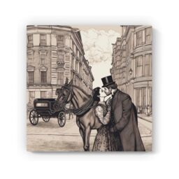 "Warren Reed - Designer Victorian Lovers On A London Street Canvas in Black - Size: W30"" x H30""" - thumbnail 2