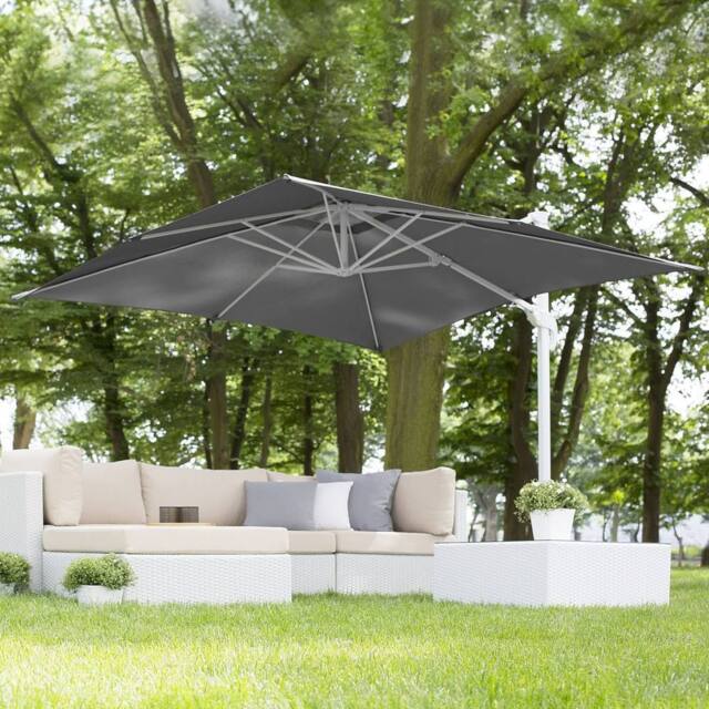 Wyld and Coco 235cm Cantilever Parasol - Grey Canopy White Steel Pole - image 1