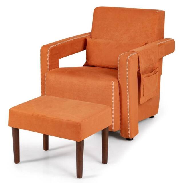 NESTLUNE Modern Accent Sofa Chair w/ Ottoman Upholstered leisure Armchair in Orange - Size: 100 cm x 15 cm - image 1