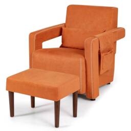 NESTLUNE Modern Accent Sofa Chair w/ Ottoman Upholstered leisure Armchair in Orange - Size: 100 cm x 15 cm