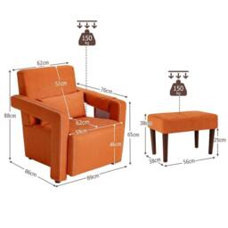 NESTLUNE Modern Accent Sofa Chair w/ Ottoman Upholstered leisure Armchair in Orange - Size: 100 cm x 15 cm - thumbnail 2