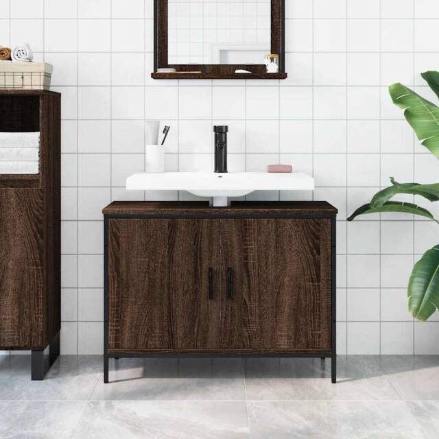 Berkfield Home Sturdy Bathroom Sink Cabinet Brown Oak 80x30x60 cm Engineered Wood - Size: 80 x 30 x 60 cm - image 1