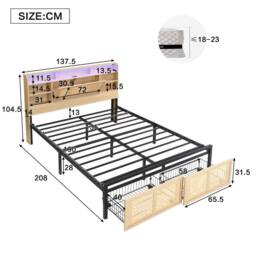 Matteo Wooden Bed - Integrated LED, USB & Storage - Rattan Drawer - Double in Natural - thumbnail 7