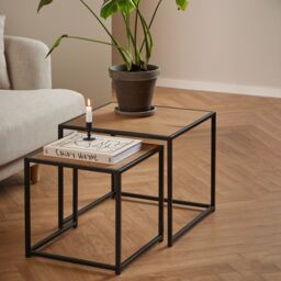 Furniture To Go Seaford Black Metal Nest of Tables with Oak Top in Brown - thumbnail 5