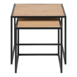 Furniture To Go Seaford Black Metal Nest of Tables with Oak Top in Brown - thumbnail 2