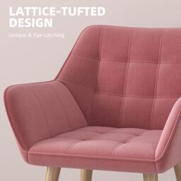 HOMCOM Velvet-Feel Accent Chair with Arms Slanted Back Wood Legs in Pink - thumbnail 6