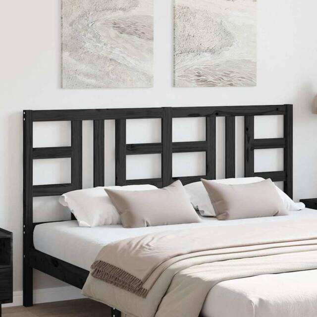 Berkfield Home Beautiful Bed Headboard Black 146x4x100 cm Solid Wood Pine - Size: 146 x 4 x 100 cm - image 1