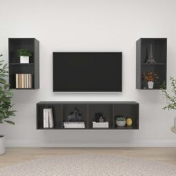 Berkfield Home Wall-mounted TV Cabinets 4 pcs High Gloss Grey Engineered Wood - thumbnail 1