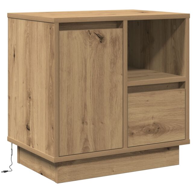 Berkfield Home Bedside Cabinet with LED Artisan Oak 50x34, 5x50 cm in Brown - image 1