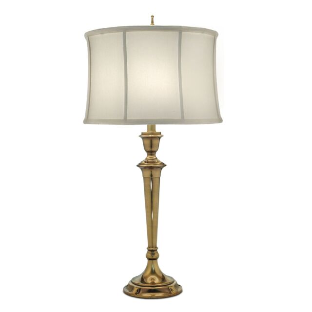 Loops Table Lamp Zinc Cast Oyster Silk Sheen Shade Burnished Brass LED E27 60W in Metallics