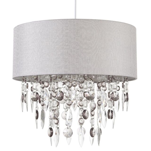 First Choice Lighting Large 40cm Easy Fit Shade in Grey with Acrylic Droplets in Silver - image 1