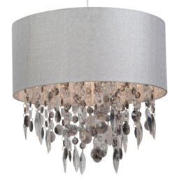 First Choice Lighting Large 40cm Easy Fit Shade in Grey with Acrylic Droplets in Silver - thumbnail 5