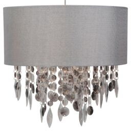 First Choice Lighting Large 40cm Easy Fit Shade in Grey with Acrylic Droplets in Silver - thumbnail 4