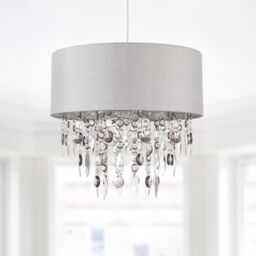 First Choice Lighting Large 40cm Easy Fit Shade in Grey with Acrylic Droplets in Silver - thumbnail 2