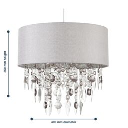 First Choice Lighting Large 40cm Easy Fit Shade in Grey with Acrylic Droplets in Silver - thumbnail 7