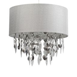 First Choice Lighting Large 40cm Easy Fit Shade in Grey with Acrylic Droplets in Silver - thumbnail 3