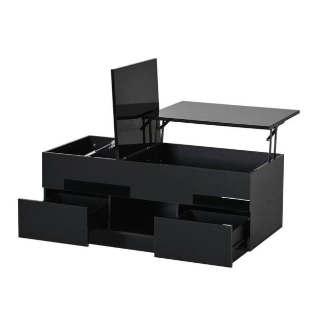 KORVIXA High Gloss LED Lift Top Coffee Table in Black - Size: 100 cm - image 1